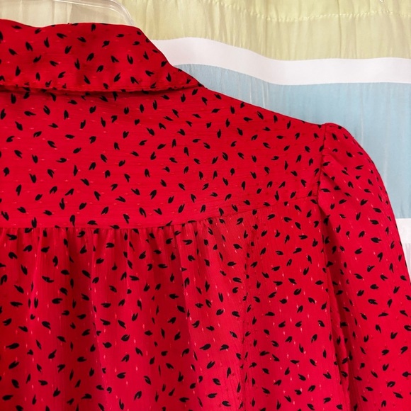 Vintage Red Polka Dot Peter Pan Collar Button Down Blouse Sz Medium - Picture 8 of 10